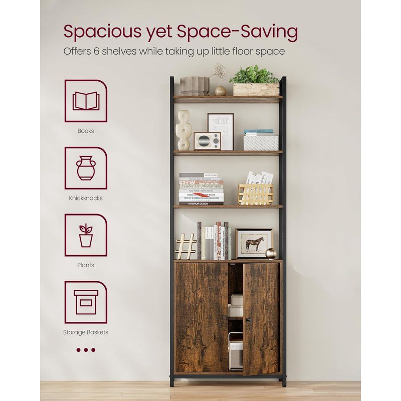 Casa si Gradina - Mobilier - Biblioteci si rafturi - Biblioteci - Biblioteca cu rafturi deschise si dulap integrat, cadru metalic si PAL, 24x60x160 cm, maro rustic - Infinity.ro