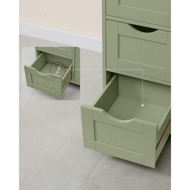 Casa si Gradina - Mobilier - Mobilier baie - Corpuri baie - Dulap de depozitare pe podea pentru baie, MDF, cu 4 sertare, 1 usa, rafturi reglabile, 30x55x82cm, verde - Infinity.ro