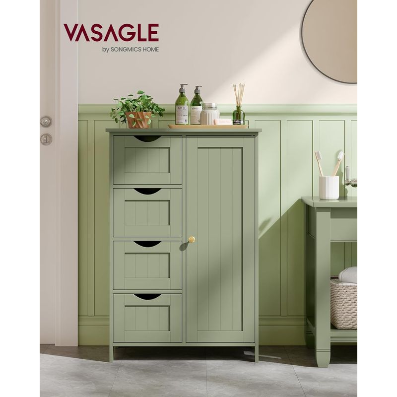 Casa si Gradina - Mobilier - Mobilier baie - Corpuri baie - Dulap de depozitare pe podea pentru baie, MDF, cu 4 sertare, 1 usa, rafturi reglabile, 30x55x82cm, verde - Infinity.ro