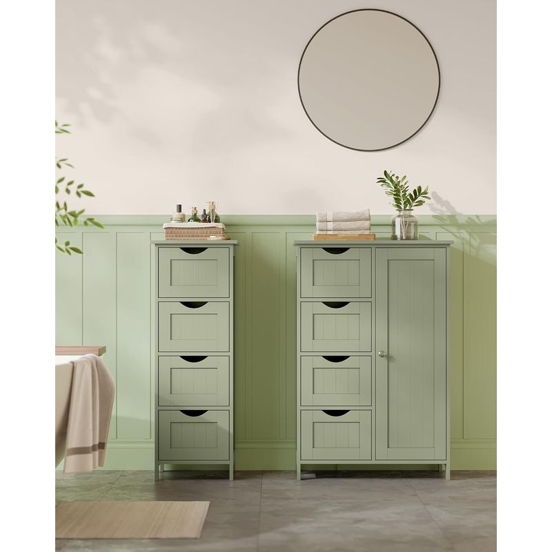 Casa si Gradina - Mobilier - Mobilier baie - Corpuri baie - Dulap de depozitare pe podea pentru baie, MDF, cu 4 sertare, 1 usa, rafturi reglabile, 30x55x82cm, verde - Infinity.ro