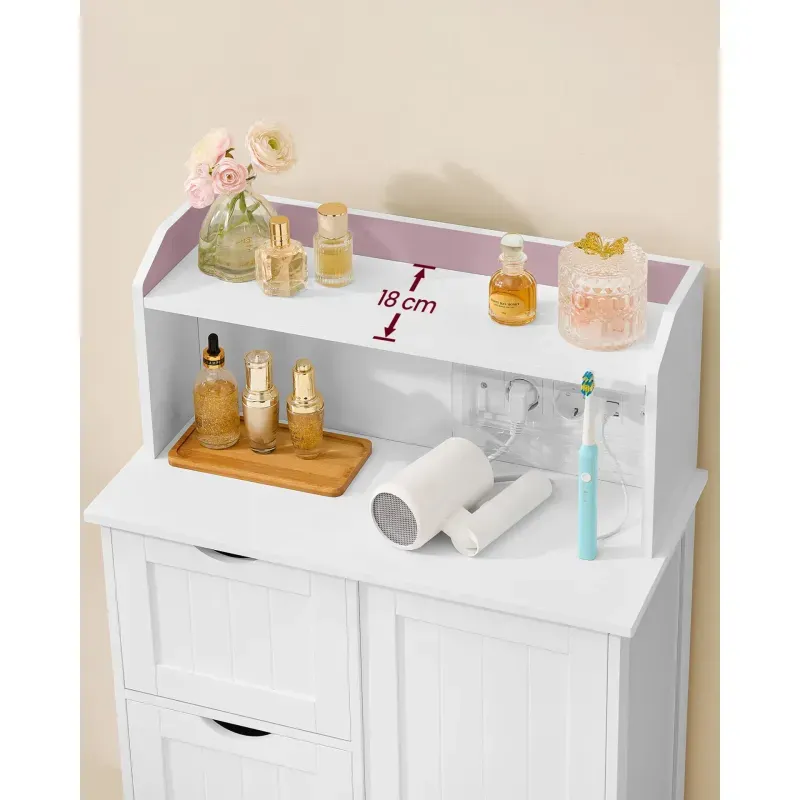 Casa si Gradina - Mobilier - Mobilier baie - Corpuri baie - Dulap de baie cu sertare si usa, priza integrata cu USB, rafturi reglabile, MDF, 30x60x100 cm, alb - Infinity.ro