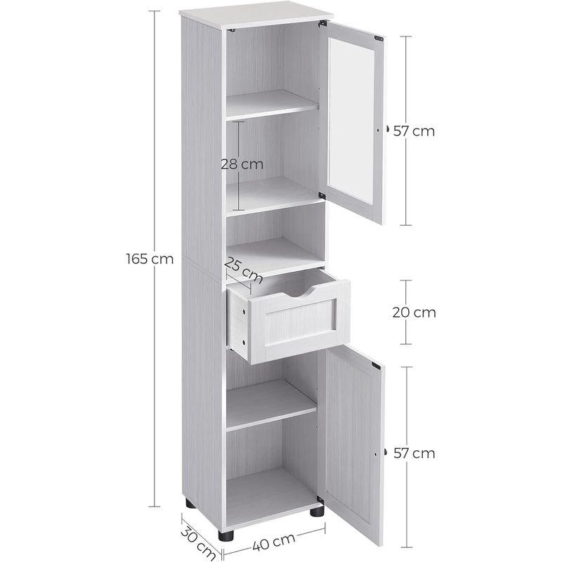Casa si Gradina - Mobilier - Mobilier baie - Corpuri baie - Dulap baie inalt cu usa din sticla si raft deschis, 30x40x165 cm, alb - Infinity.ro
