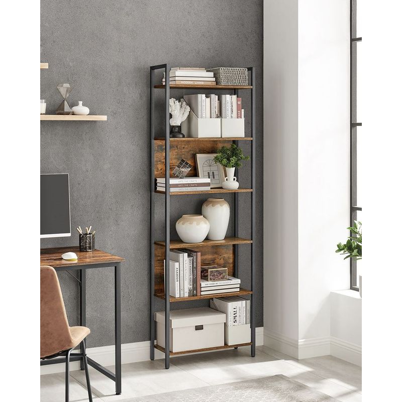 Casa si Gradina - Mobilier - Biblioteci si rafturi - Biblioteci - Biblioteca cu 6 rafturi, stil industrial, cadru metalic si PAL, 128x24x187 cm, maro rustic - Infinity.ro
