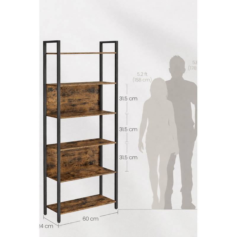 Casa si Gradina - Mobilier - Biblioteci si rafturi - Biblioteci - Biblioteca cu 6 rafturi, stil industrial, cadru metalic si PAL, 128x24x187 cm, maro rustic - Infinity.ro