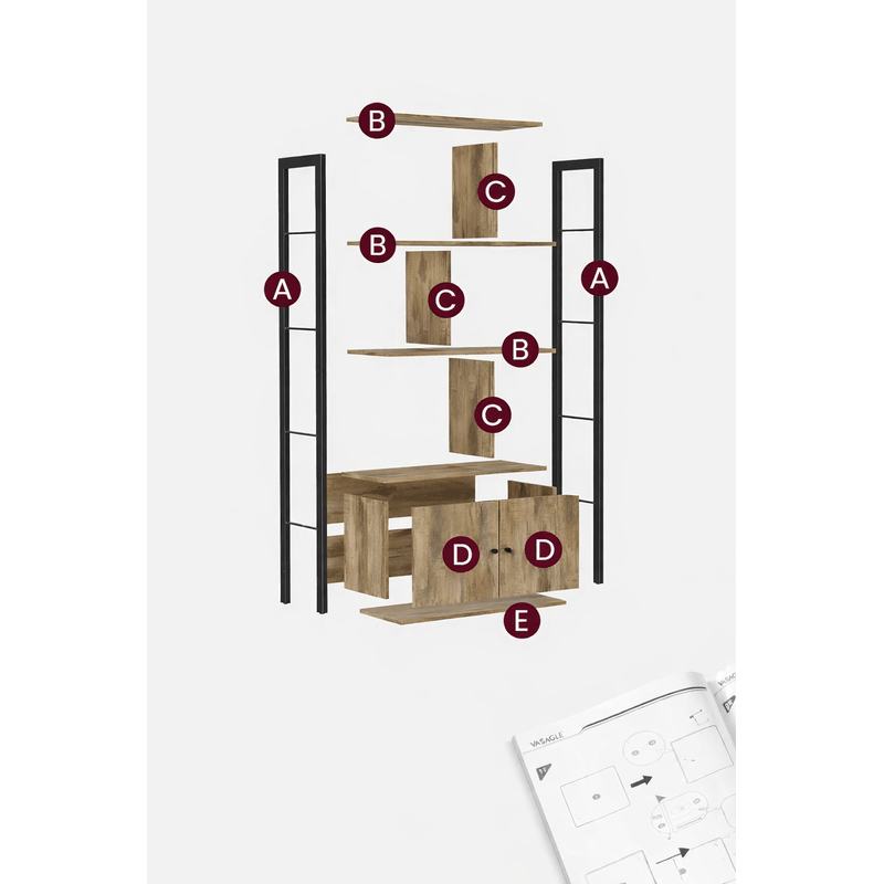 Casa si Gradina - Mobilier - Biblioteci si rafturi - Biblioteci - Biblioteca cu 4 rafturi si dulap inferior cu 2 usi, stil industrial, 74x30x155cm, stejar - Infinity.ro