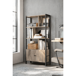 Casa si Gradina - Mobilier - Biblioteci si rafturi - Biblioteci - Biblioteca cu 4 rafturi si dulap inferior cu 2 usi, stil industrial, 74x30x155cm, stejar - Infinity.ro