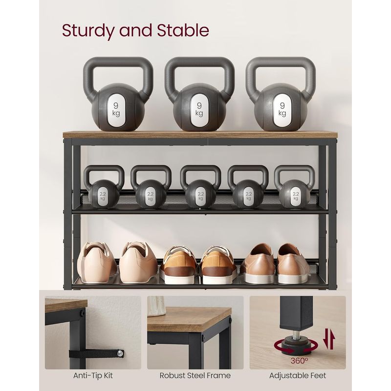 Casa si Gradina - Mobilier - Dulapuri si sifoniere - Dulapuri pantofi - Raft de pantofi, 5 nivele reglabile din plasa, pentru 12-16 perechi, 75x28x93 cm, maro rustic - Infinity.ro