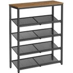 Casa si Gradina - Mobilier - Dulapuri si sifoniere - Dulapuri pantofi - Raft de pantofi, 5 nivele reglabile din plasa, pentru 12-16 perechi, 75x28x93 cm, maro rustic - Infinity.ro