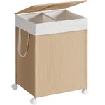 Market - Spalare si intretinere rufe - Uscatoare de rufe si accesorii - Cos rufe din tesatura tip ratan, 100L cu 2 compartimente si roti, 47x38x65 cm, bej natur - Infinity.ro