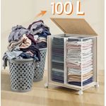 Market - Spalare si intretinere rufe - Uscatoare de rufe si accesorii - Cos rufe din tesatura tip ratan, 100L cu 2 compartimente si roti, 47x38x65 cm, bej natur - Infinity.ro
