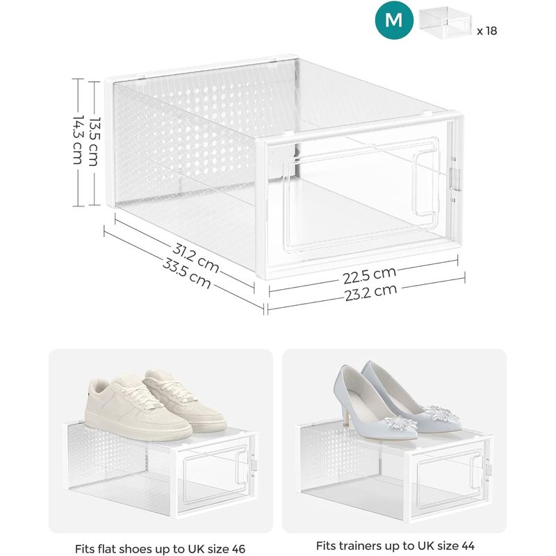 Casa si Gradina - Mobilier - Dulapuri si sifoniere - Dulapuri pantofi - Cutii de pantofi, set de 18 organizatoare stivuibile, structura rezistenta ABS, 34x23x14cm, transparent - Infinity.ro
