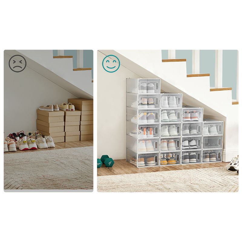 Casa si Gradina - Mobilier - Dulapuri si sifoniere - Dulapuri pantofi - Cutii de pantofi, set de 18 organizatoare stivuibile, structura rezistenta ABS, 34x23x14cm, transparent - Infinity.ro