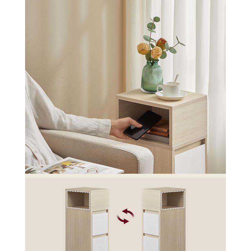 Casa si Gradina - Mobilier - Comode si corpuri - Noptiere - Noptiera ingusta cu 2 sertare, montaj stanga - dreapta, 30x25x65 cm, bej si alb - Infinity.ro