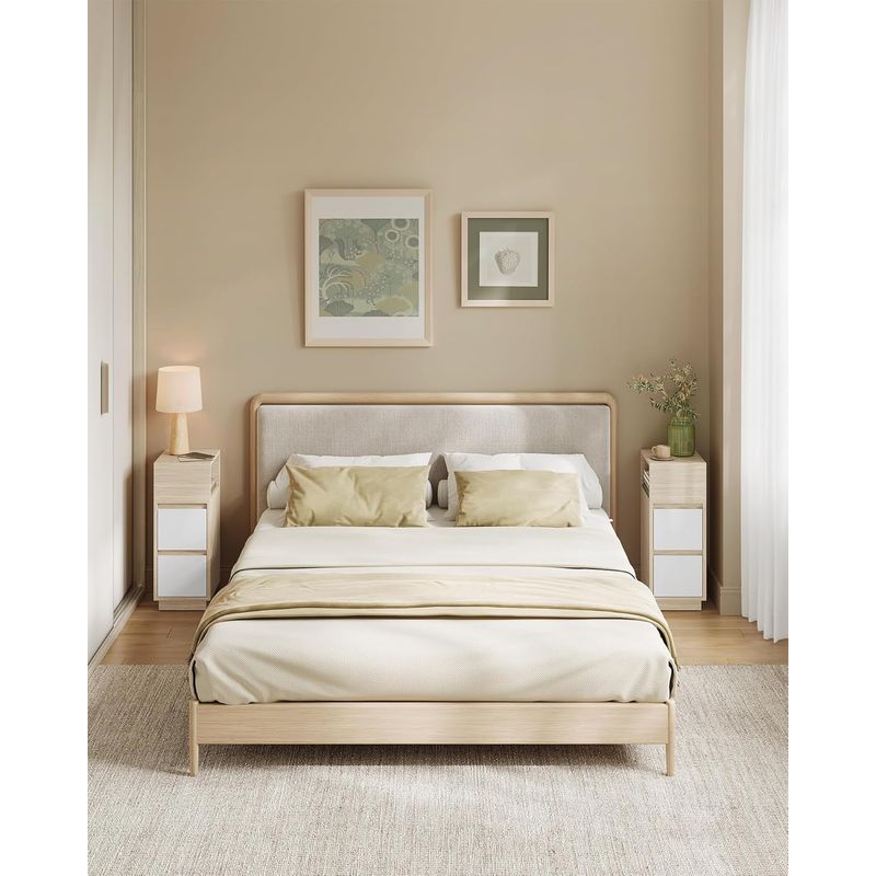 Casa si Gradina - Mobilier - Comode si corpuri - Noptiere - Noptiera ingusta cu 2 sertare, montaj stanga - dreapta, 30x25x65 cm, bej si alb - Infinity.ro