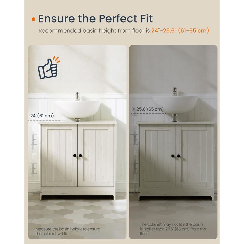 Casa si Gradina - Mobilier - Mobilier baie - Corpuri baie - Masca baie pentru chiuveta, suport lavoar, raft reglabil, stil rustic modern, 60x30x61 cm, alb rustic - Infinity.ro