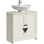 Casa si Gradina - Mobilier - Mobilier baie - Corpuri baie - Masca baie pentru chiuveta, suport lavoar, raft reglabil, stil rustic modern, 60x30x61 cm, alb rustic - Infinity.ro