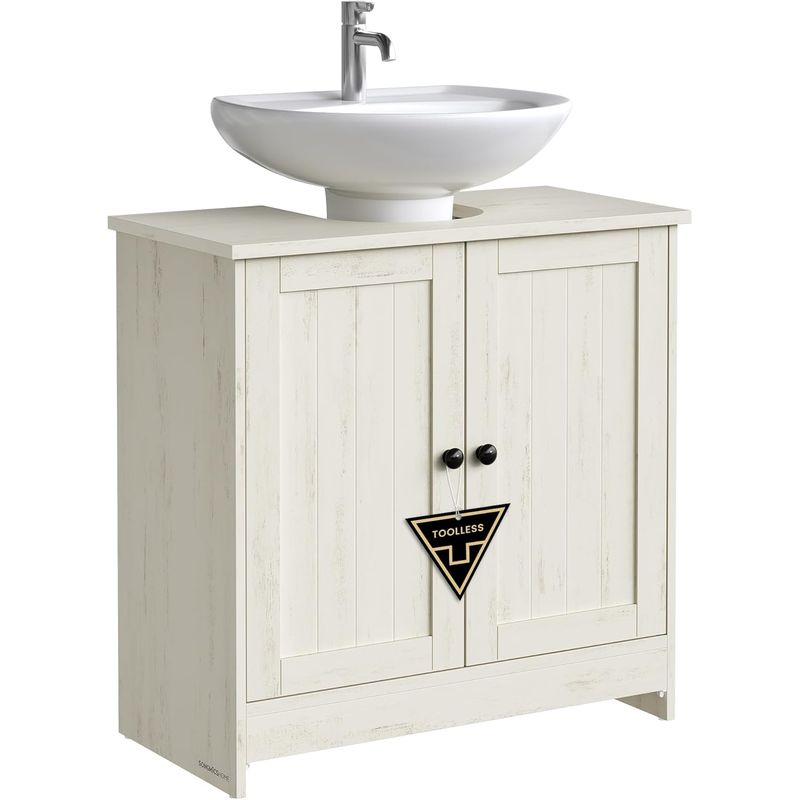 Casa si Gradina - Mobilier - Mobilier baie - Corpuri baie - Masca baie pentru chiuveta, suport lavoar, raft reglabil, stil rustic modern, 60x30x61 cm, alb rustic - Infinity.ro