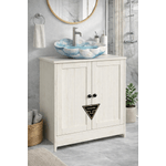 Casa si Gradina - Mobilier - Mobilier baie - Corpuri baie - Masca baie pentru chiuveta, suport lavoar, raft reglabil, stil rustic modern, 60x30x61 cm, alb rustic - Infinity.ro