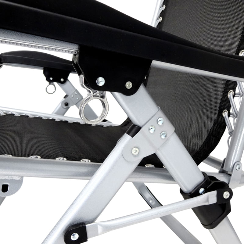 Casa si Gradina - Gradina si terasa - Mobilier exterior - Scaune si sezlonguri gradina - Sezlong pliabil gravitate zero, 175x65 cm, cu masuta si buzunar organizator, 120 kg, negru - Infinity.ro