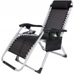 Casa si Gradina - Gradina si terasa - Mobilier exterior - Scaune si sezlonguri gradina - Sezlong pliabil gravitate zero, 175x65 cm, cu masuta si buzunar organizator, 120 kg, negru - Infinity.ro