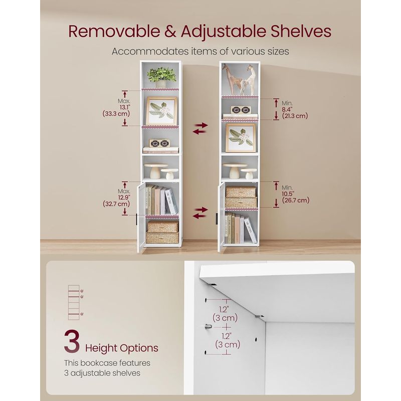 Casa si Gradina - Mobilier - Biblioteci si rafturi - Biblioteci - Biblioteca ingusta cu 6 niveluri si dulap inchis, rafturi reglabile, 24x32x175 cm, alb - Infinity.ro