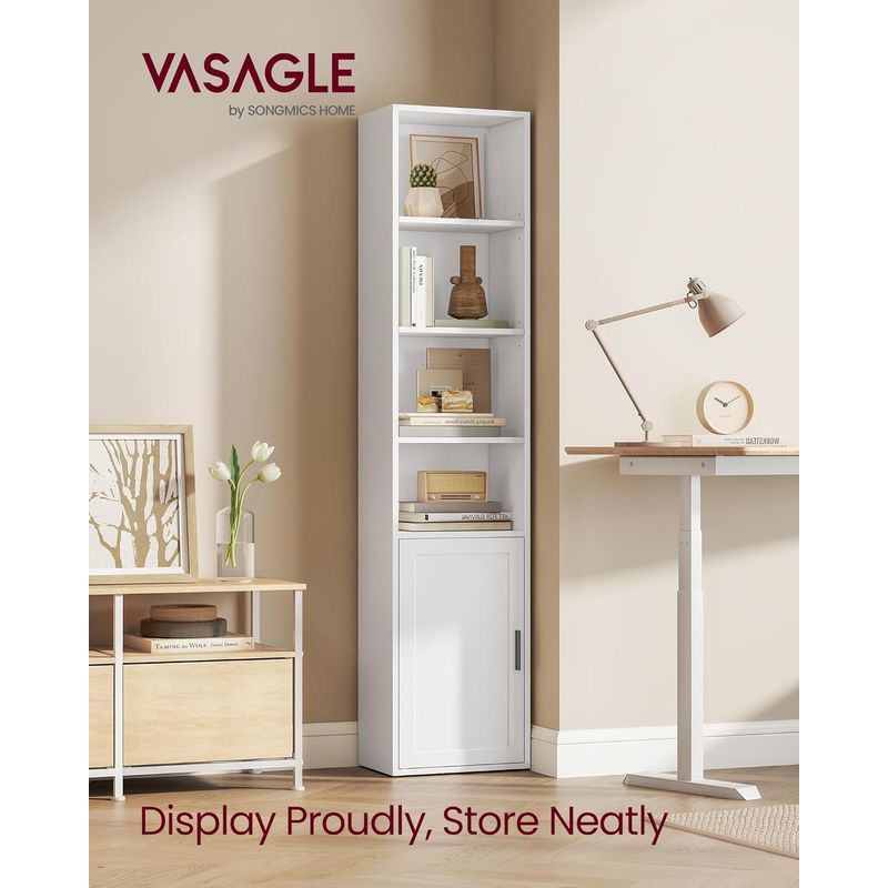 Casa si Gradina - Mobilier - Biblioteci si rafturi - Biblioteci - Biblioteca ingusta cu 6 niveluri si dulap inchis, rafturi reglabile, 24x32x175 cm, alb - Infinity.ro