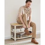 Casa si Gradina - Mobilier - Dulapuri si sifoniere - Dulapuri pantofi - Banca pantofi cu 2 rafturi, cadru metalic si sezut din PAL, stil industrial, 73x30x45 cm, stejar si alb - Infinity.ro