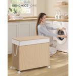 Market - Spalare si intretinere rufe - Uscatoare de rufe si accesorii - Cos rufe din tesatura tip ratan, 140L cu 3 compartimente si roti, 66x38x65 cm, bej natur - Infinity.ro