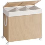 Market - Spalare si intretinere rufe - Uscatoare de rufe si accesorii - Cos rufe din tesatura tip ratan, 140L cu 3 compartimente si roti, 66x38x65 cm, bej natur - Infinity.ro