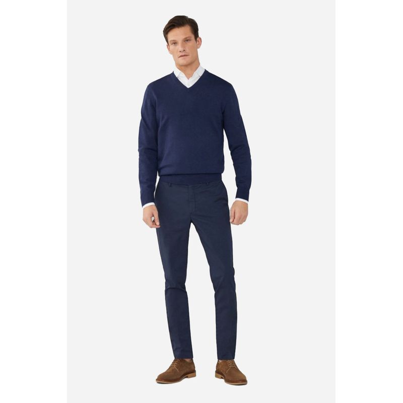 Fashion, accesorii si bijuterii - Barbati - Imbracaminte - Pulovere barbati - Pulover barbati Hackett London din bumbac si matase cu guler in V S INTL Bleumarin - Infinity.ro