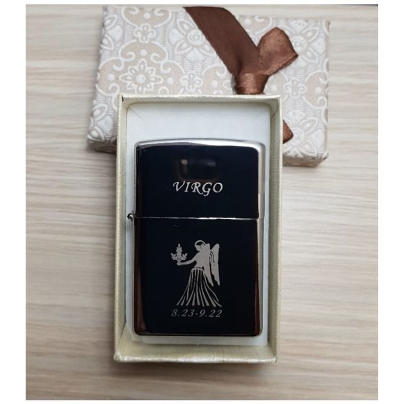 Market - Tutun si tigari - Articole si accesorii tutun - Bricheta Metalica Gravata Zodie Fecioara, Virgo Zodiac, 3,5 X 5,5 Cm - Infinity.ro