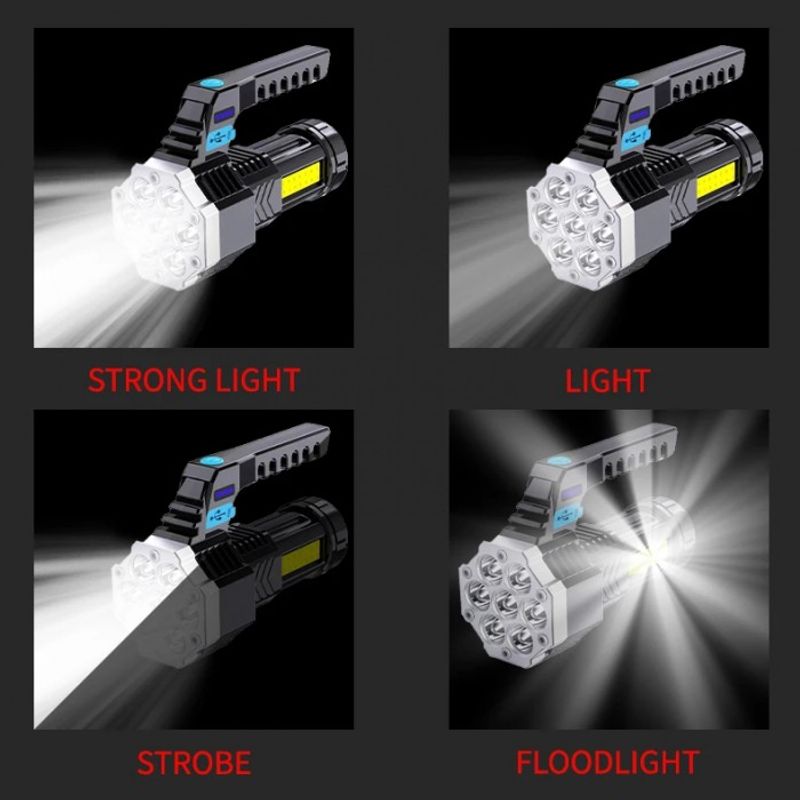Sport si Outdoor - Camping - Articole solare camping - Lampi si lanterne camping - Lanterna Puternica de Mana, ABS, Lumini laterale COB,7 LED, 2 IN 1, Afisare Procentaj Baterie, lumina alba - Infinity.ro