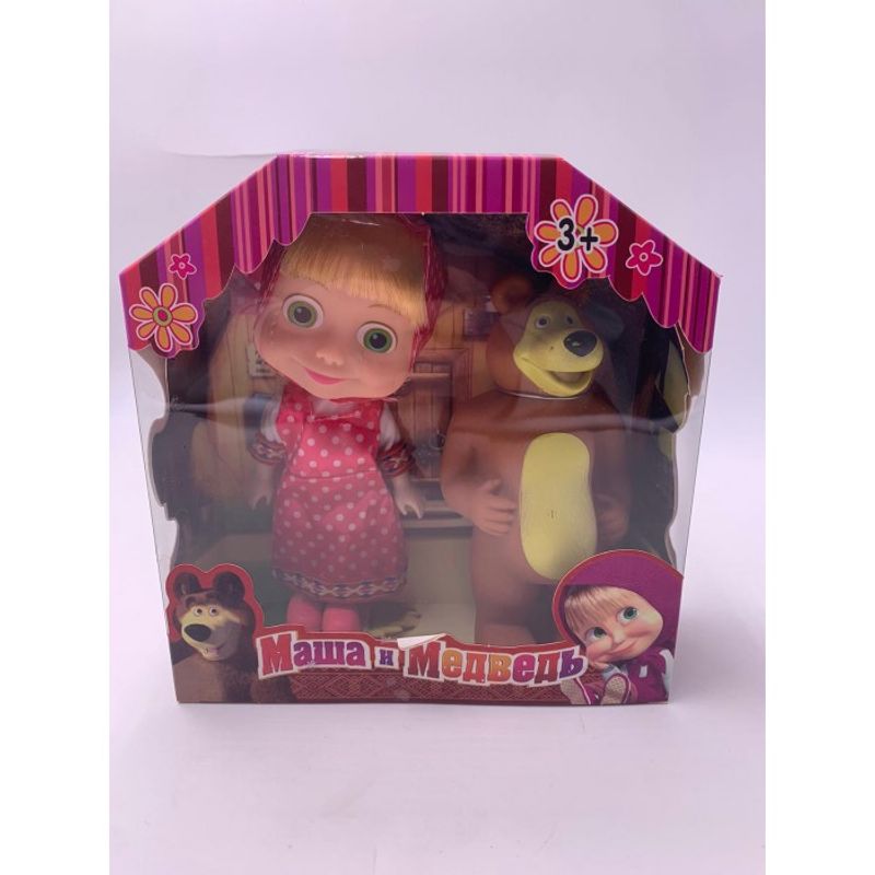 Jucarii, Copii si Bebe - Jucarii si jocuri - Papusi si accesorii - Papusi - Jucarie Papusi Masha si Ursul, Masha cu Scufita rosie cu Buline Albe , Ursul, Plastic, 15 cm - Infinity.ro