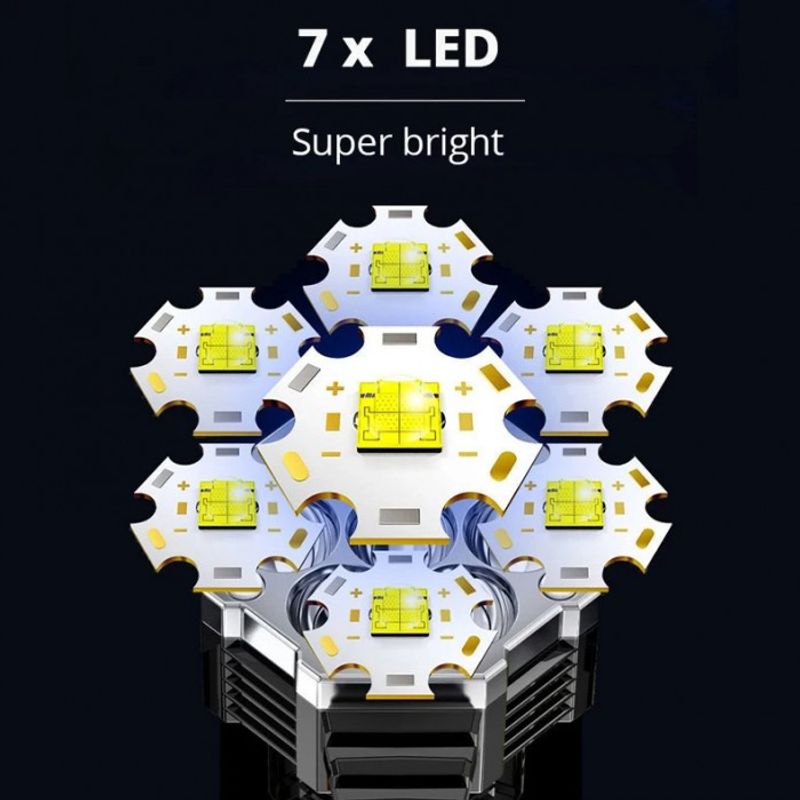 Sport si Outdoor - Camping - Articole solare camping - Lampi si lanterne camping - Lanterna Puternica de Mana, ABS, Lumini laterale COB,7 LED, 2 IN 1, Afisare Procentaj Baterie, lumina alba - Infinity.ro