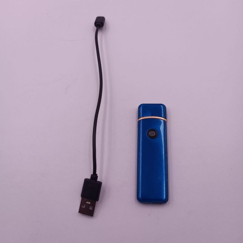 Market - Tutun si tigari - Articole si accesorii tutun - Bricheta Electronica cu Incarcare USB, Buton cu Lumina, 9 cm, Albastru - Infinity.ro