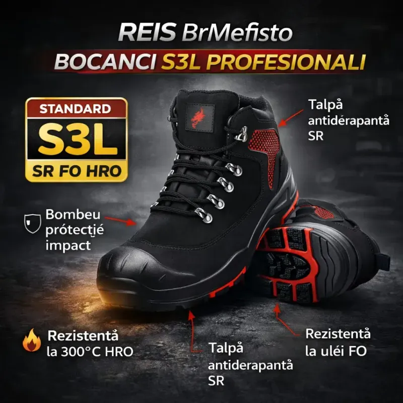 Casa si Gradina - Constructii - Echipamente de lucru - Incaltaminte protectia muncii - Bocanci de lucru piele nubuk, Reis, S3L SR FO HRO ,BrMefisto Negru 42 - Infinity.ro