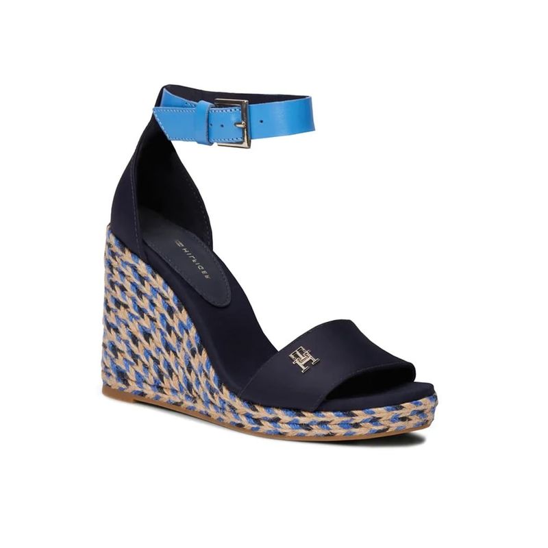 Fashion, accesorii si bijuterii - Femei - Incaltaminte femei - Sandale femei - Espadrile Tommy Hilfiger Colorful High Wedge Satin Sandal FW0FW07914 40 EU Albastru marin - Infinity.ro