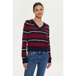 Fashion, accesorii si bijuterii - Femei - Imbracaminte femei - Pulovere femei - Pulover dama Tommy Jeans V-neck and stripes DW0DW18652 M INTL Rosu - Infinity.ro