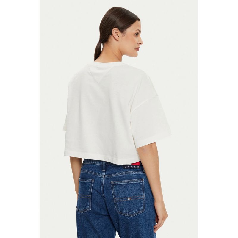 Fashion, accesorii si bijuterii - Femei - Imbracaminte femei - Tricouri si topuri femei - Tricou dama Tommy Jeans Prep Explo DW0DW18420 Alb L INTL - Infinity.ro