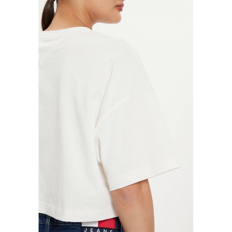 Fashion, accesorii si bijuterii - Femei - Imbracaminte femei - Tricouri si topuri femei - Tricou dama Tommy Jeans Prep Explo DW0DW18420 Alb L INTL - Infinity.ro