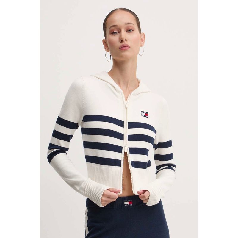 Fashion, accesorii si bijuterii - Femei - Imbracaminte femei - Hanorace femei - Hanorac dama Tommy Jeans Badge Zip-Thru DW0DW18524 S INTL Bej - Infinity.ro