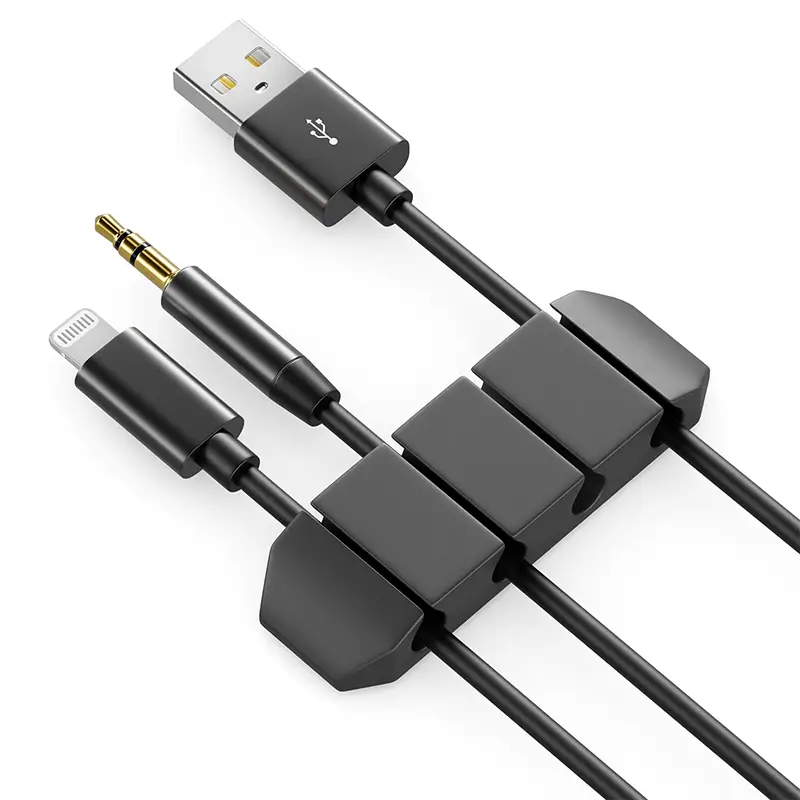 Carti si Birotica - Birotica - Accesorii de birou - Set 5 organizatoare cabluri cu adeziv negre MK5540 deleyCON - Infinity.ro