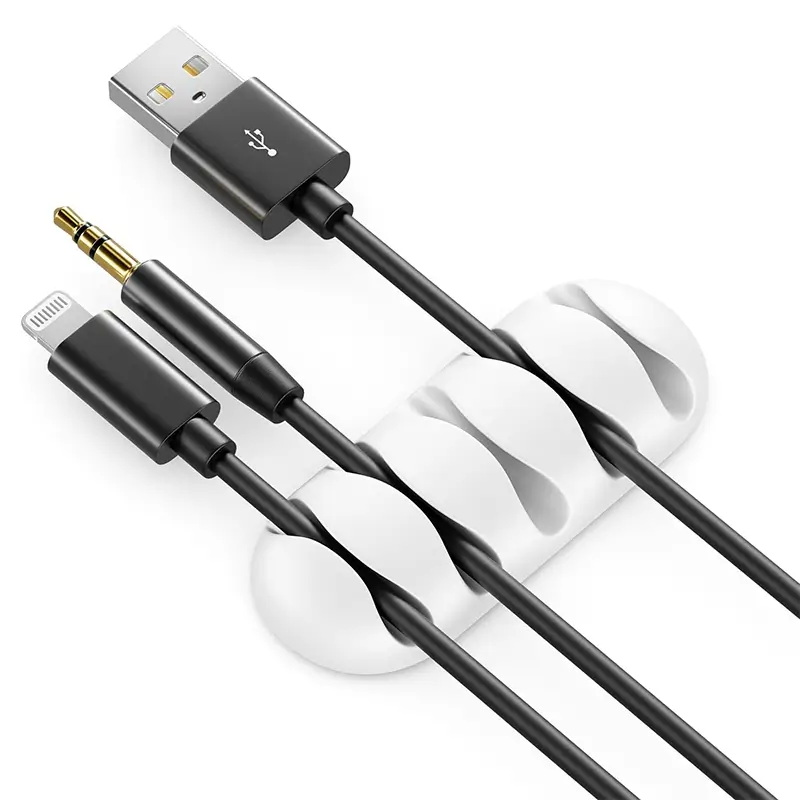 Carti si Birotica - Birotica - Accesorii de birou - Set 5 cleme organizatoare cabluri cu adeziv albe MK5544 deleyCON - Infinity.ro