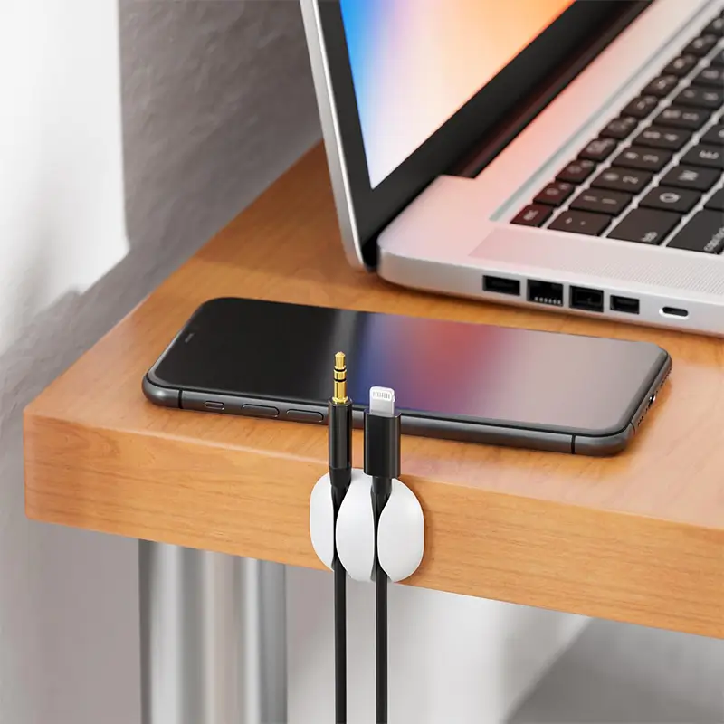 Carti si Birotica - Birotica - Accesorii de birou - Set 5 cleme organizatoare cabluri cu adeziv albe MK5544 deleyCON - Infinity.ro