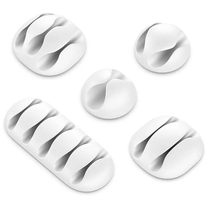 Carti si Birotica - Birotica - Accesorii de birou - Set 5 cleme organizatoare cabluri cu adeziv albe MK5544 deleyCON - Infinity.ro