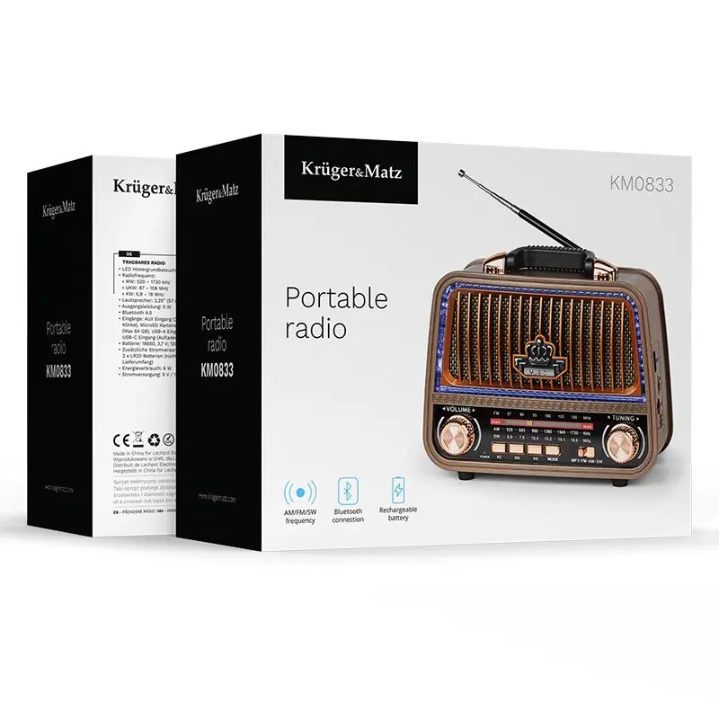TV, Audio-Video si Foto - Portabile audio - Radio - Radio portabil analog AM /FM /SW 5W 185x77.5x150mm Kruger&atz KM0833 - Infinity.ro
