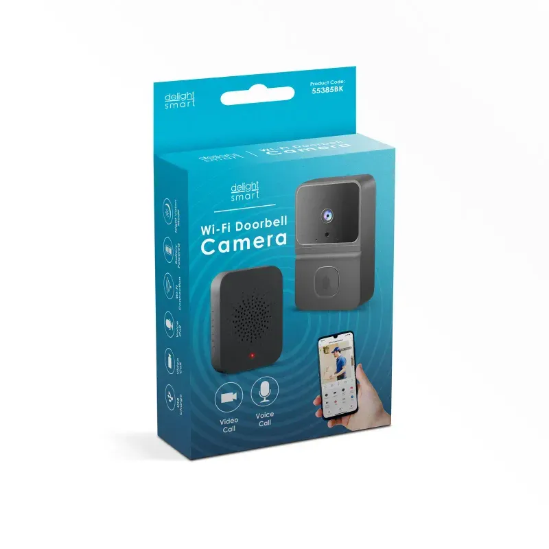 Casa si Gradina - Electrice - Accesorii electrice - Sonerii electrice - Set sonerie video /Smart /Wi-Fi /baterie /HD negru delight 55385BK - Infinity.ro