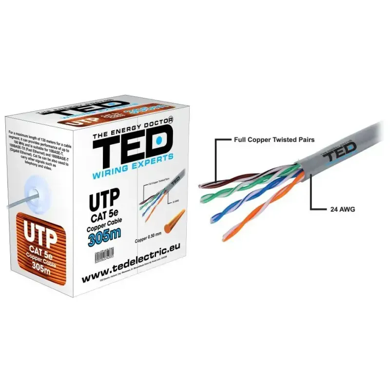 PC, gaming si accesorii - Retelistica - Cabluri si accesorii - Cablu TED Wire Expert UTP Cat5e cupru integral 100m TED002495-100 - Infinity.ro