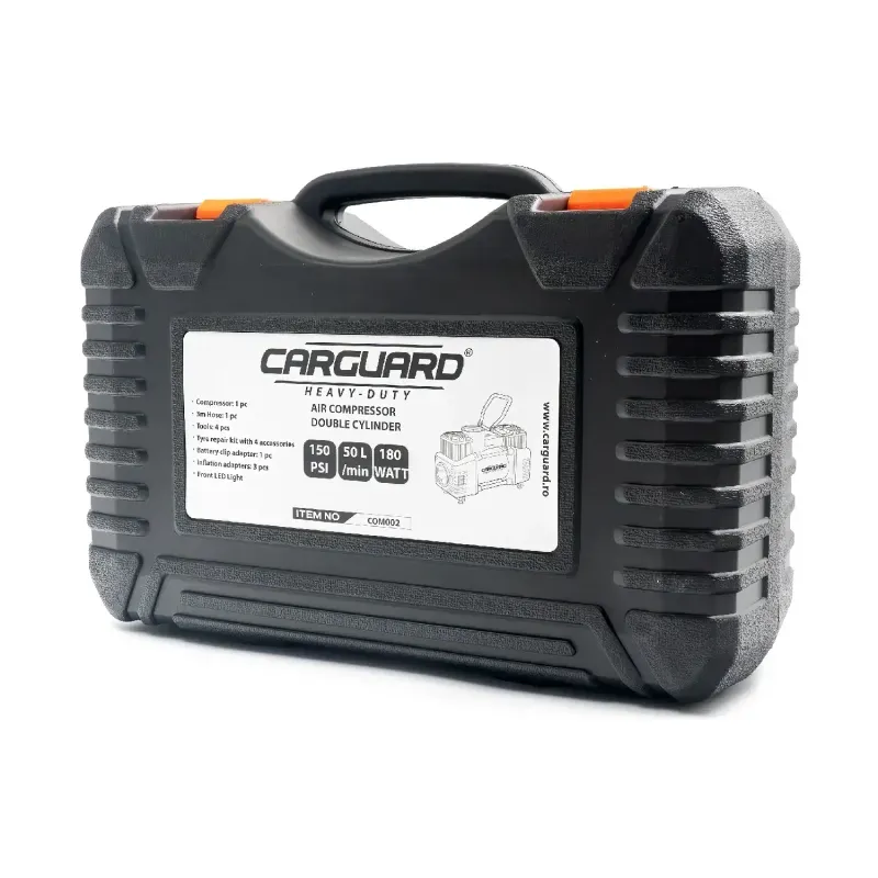 Auto si Moto - Reparatii si depanare - Compresoare auto - Compresor auto 12V Carguard COM002 Heavy-Duty dublu cilindru 50L/min 150PSI LED +kit reparatie anvelope - Infinity.ro