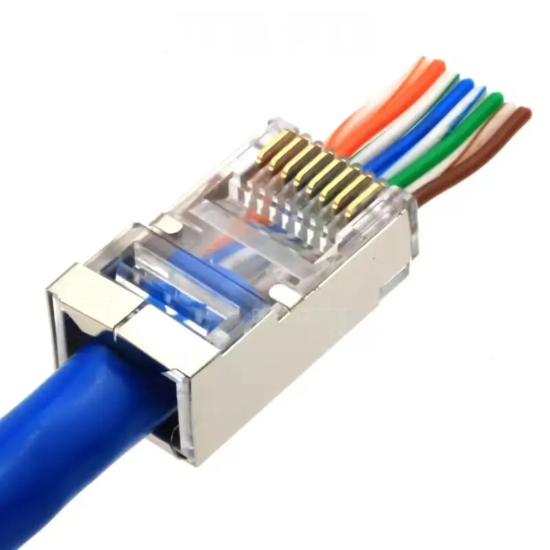 PC, gaming si accesorii - Retelistica - Cabluri si accesorii - Set 10 mufe RJ45 FTP CAT6E Pass Through ecranate EUROKOMP - Infinity.ro
